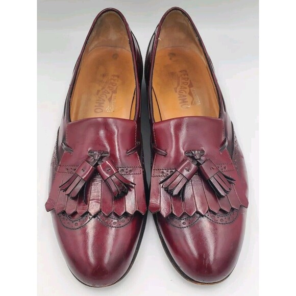 SALVATORE FERRAGAMO Tassel Loafers Mens‎ 10 B Dress Shoes Wingtip Burgundy main image 5